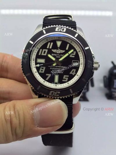 Swiss Replica Breitling Superocean Watch SS Black Dial / Cloth Watch Band